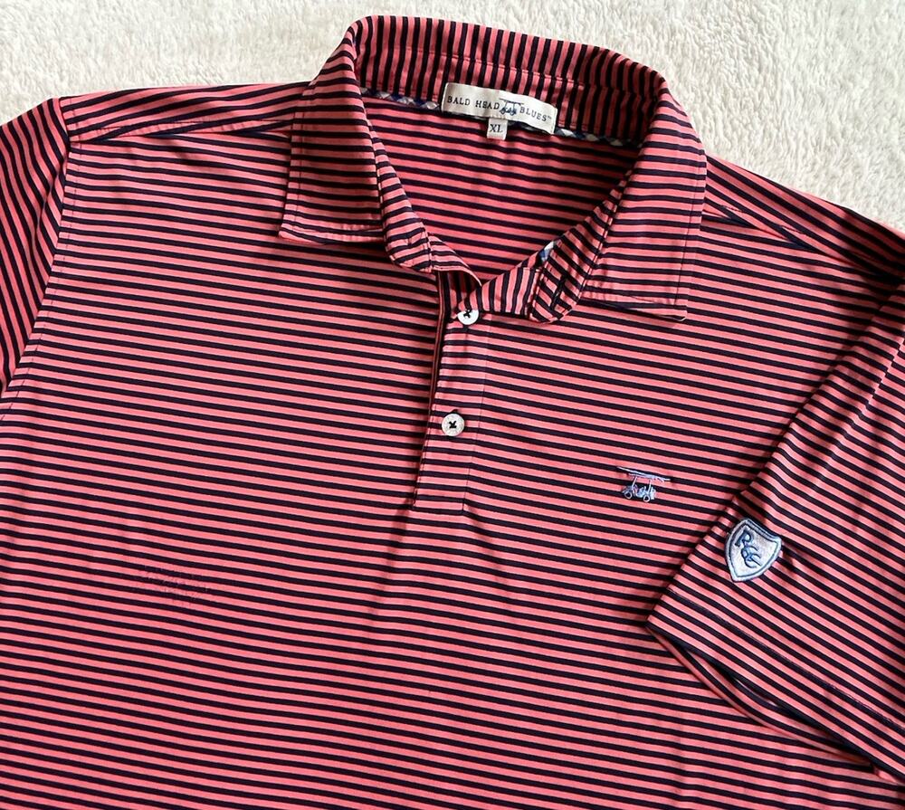 Bald Head Blues Coral Striped Performance Polo Shirt Mens XL Richmond Golf Club